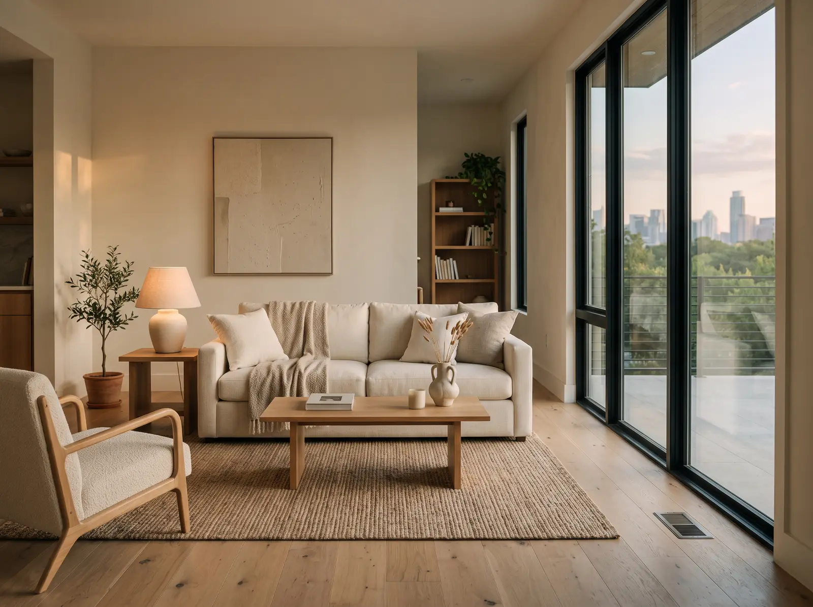 Serene sunlit living room in an Austin home kept comfortable by Arden Air